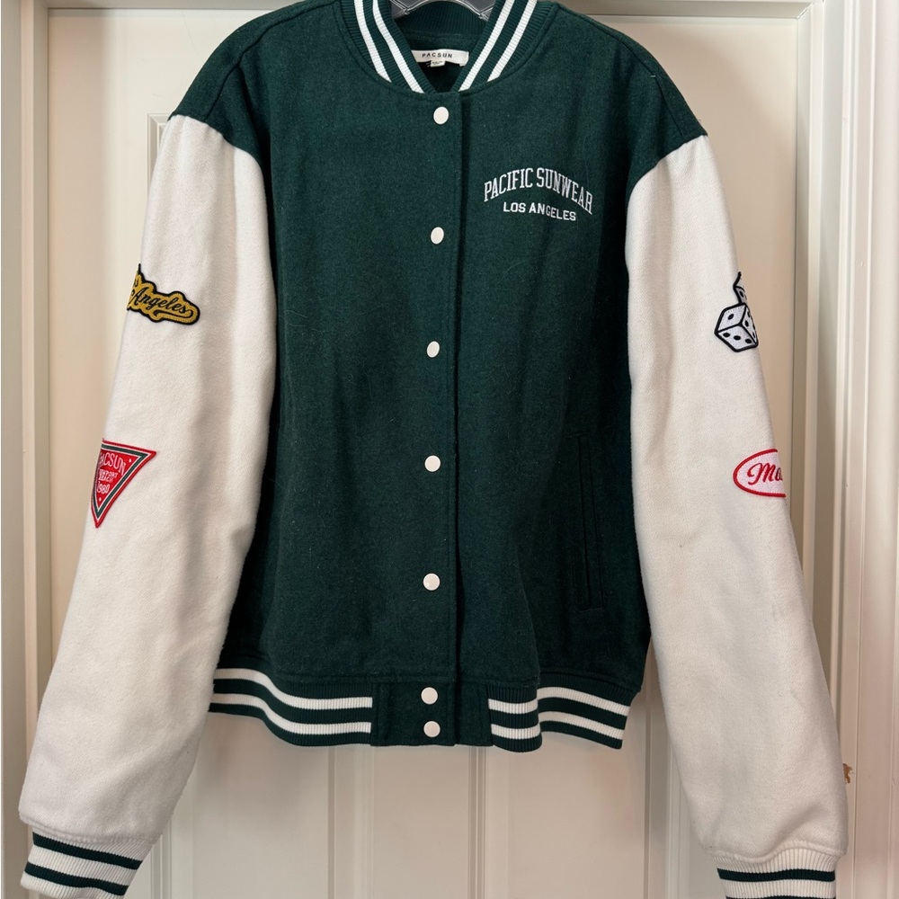 PacSun Green and White Varsity Jacket Suze XS/S